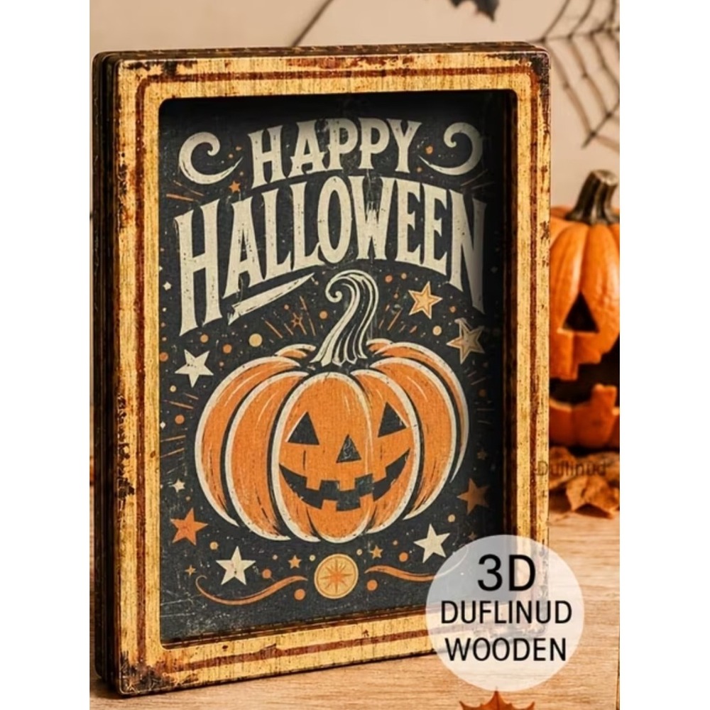 Happy Halloween 3D Wooden Refrigerator Magnet Vintage Pumpkin Decor